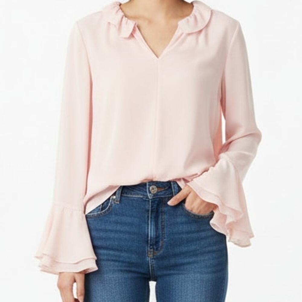 Cece Light Pink Bell Sleeve Ruffle Blouse Size Small
